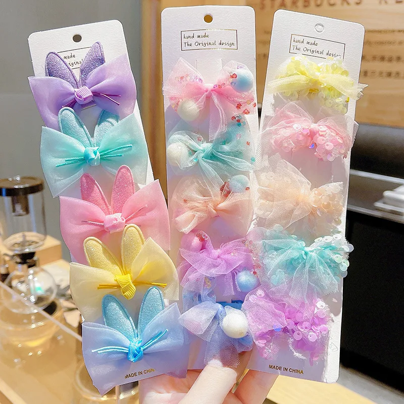 

2021 New Korean Bow Children's Hairpin Headdress Girl Princess Mesh Head Flower Shining Princess Hair Clip Birthday Gifts