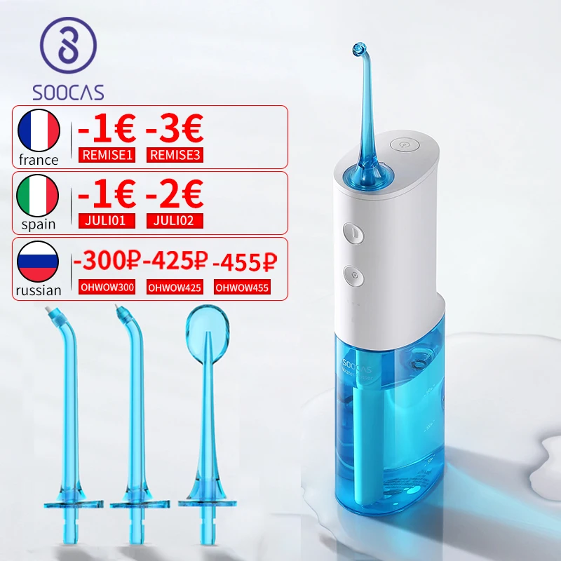 

Soocas W3 Oral Irrigator Dental Portable Water Flosser Tips USB Rechargeable Water Jet Flosser IPX7 Irrigator for Cleaning Teeth