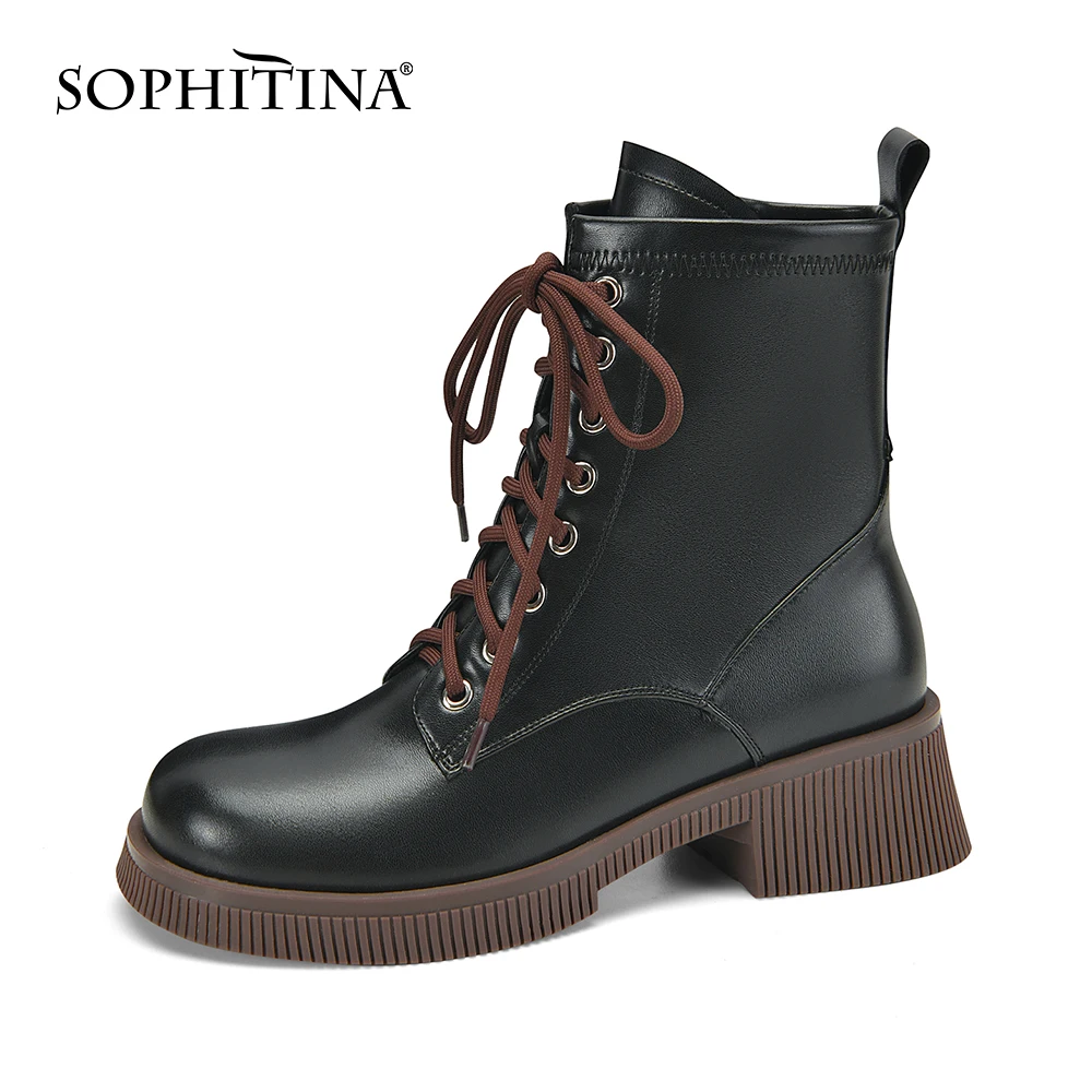 

Женские ботильоны на платформе SOPHITINA, кожаные ботинки на плоской подошве, с перекрестной шнуровкой, осень 2021