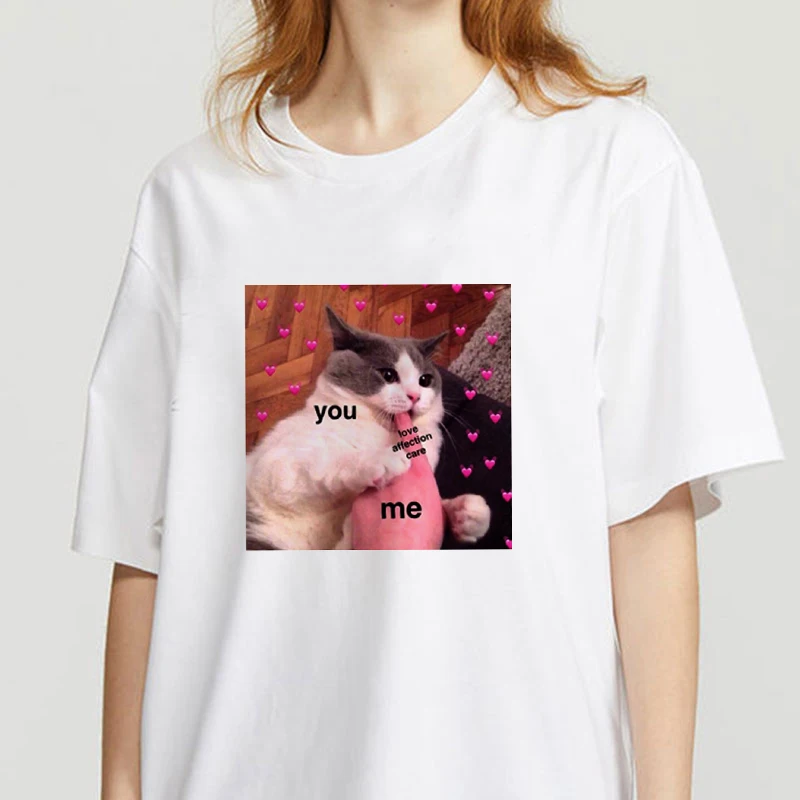 

Top Summer Graphic Casual t shirt Funny Cat Printed T Shirt Women Fashion T-shirt women New Style White Tees Female