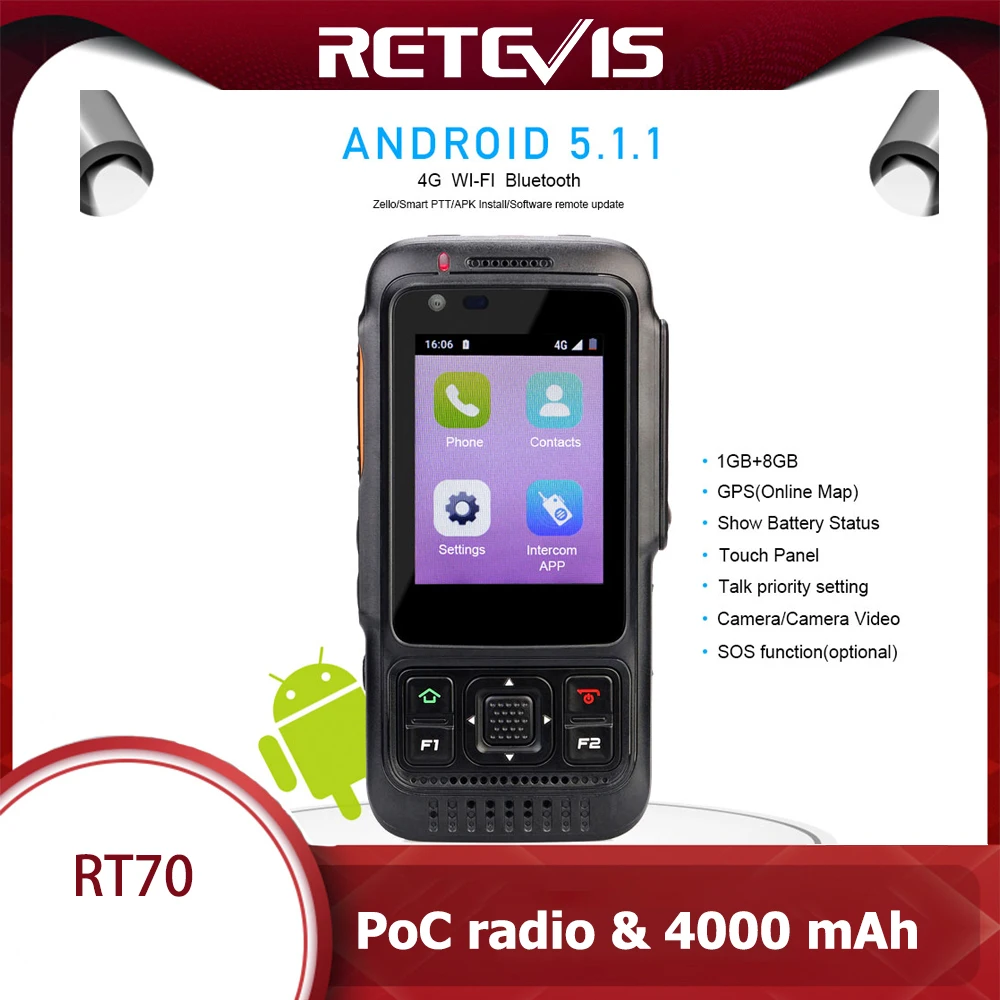 Сетевая рация Retevis RT70 4G Android 5.1.1 SIM карта GPS 4000 мАч LTE/WCDMA/GSM|Рации| |