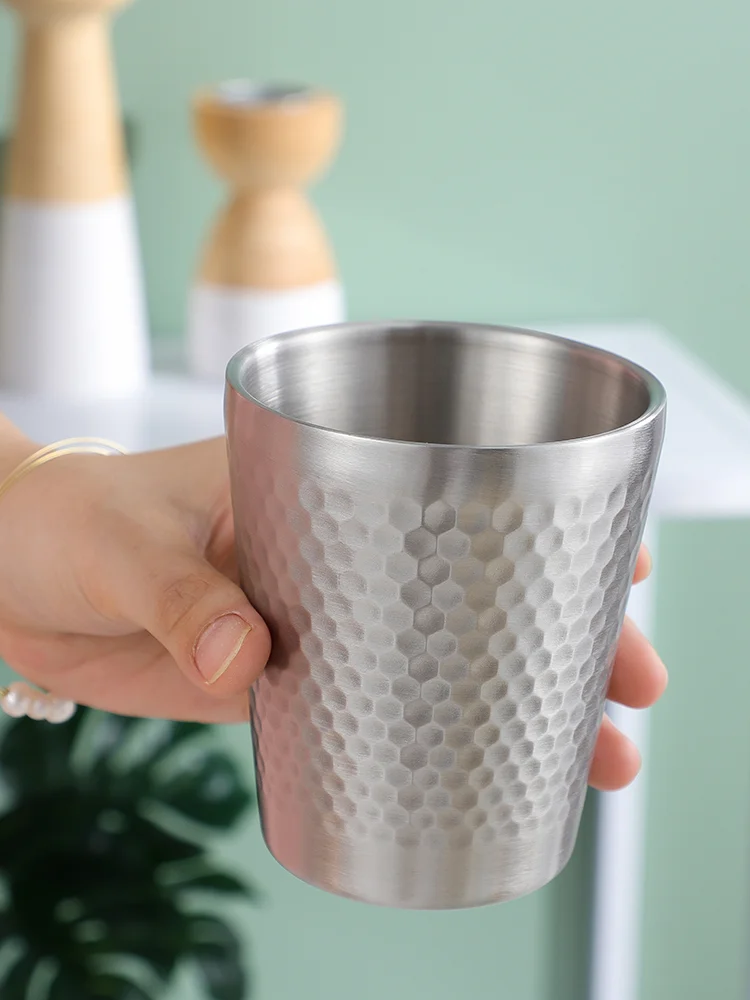 

Korean Style 304 Stainless Steel Double-Layer Golden Water Cup Barbecue Restaurant Beer Cup Tea Cup Beverage Cup Catering Cup