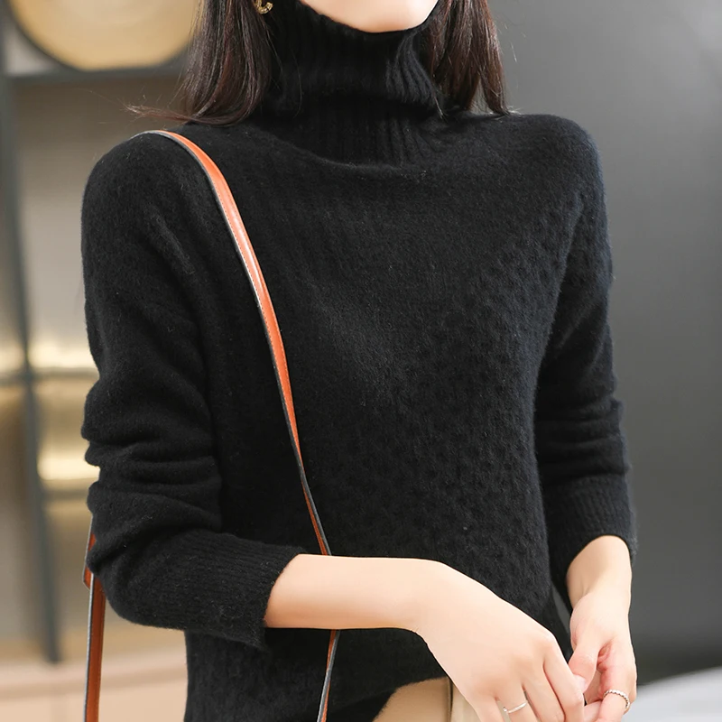 

LONGMING Women Turtleneck Sweater 100% Merino Wool Pullover Autumn Winter Soft Warm Knitting Sweater Jumpers Female Knit Top Y2K