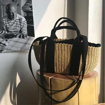 

Herald Fashion Female Bucket Cylindrical Straw Bags Summer Beach Bags Wheat-straw Woven Women Crossbody Bags Shoulder Tote Bag