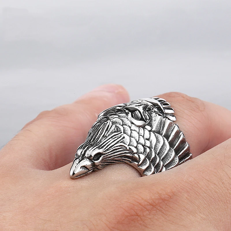 Мужское кольцо викингов с воронами Скандинавская мифология серебряный цвет