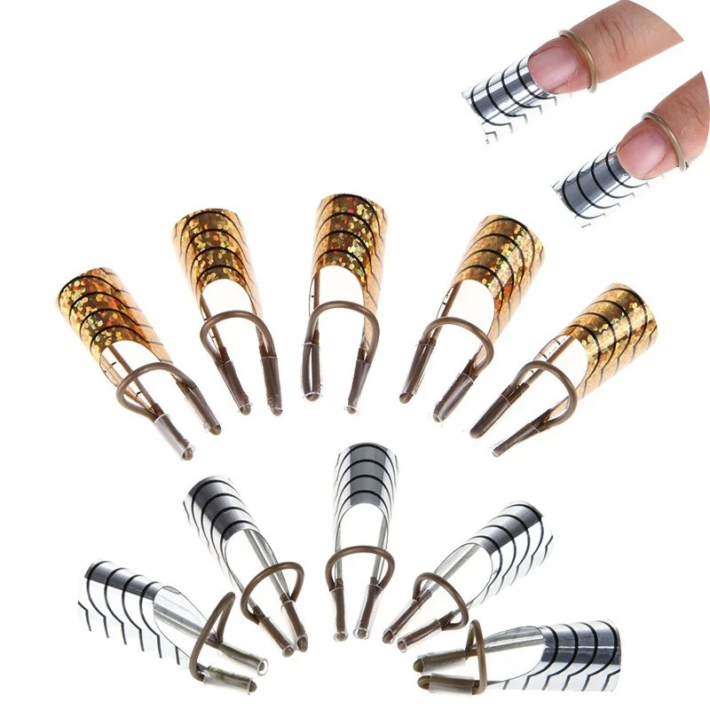 

10PCs Nail Guide Art Curved Shape Extension Tips French Foil Acrylic Polish Gel UV Design Form Reusable Metal Mold Manicure Tool