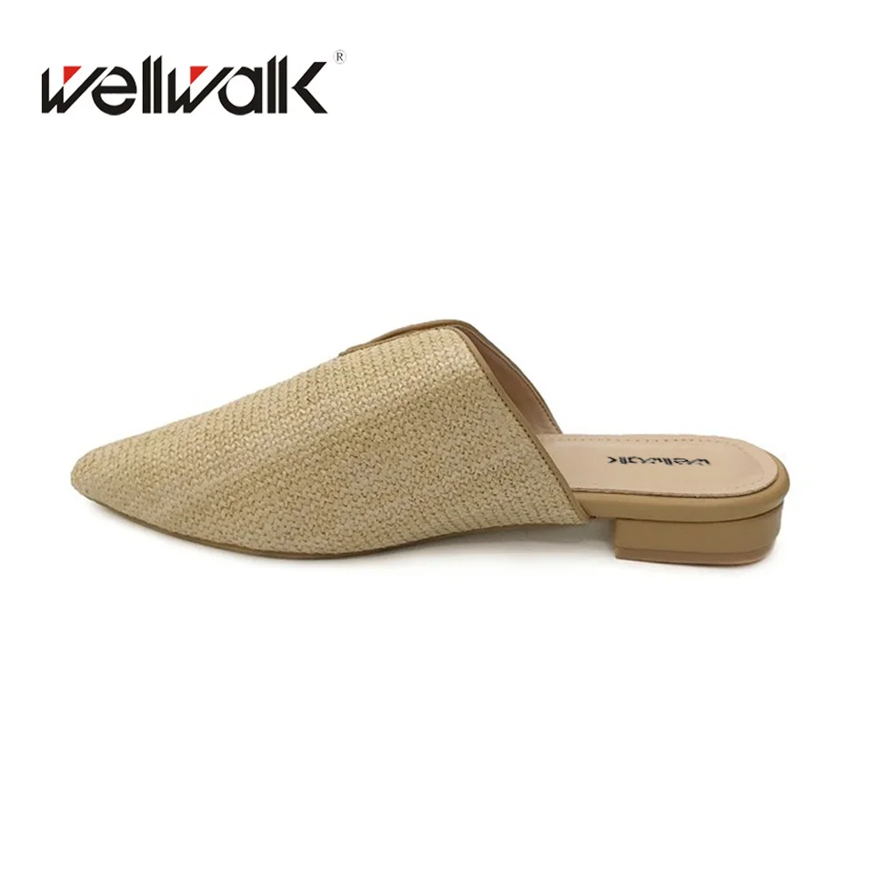 Женские шлепанцы Обувь с острым носком туфли без задника Тканевые женские