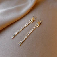 korean fashion luxury simple long crystal tassel trapezoidal earrings for women jewelry classic wedding party girl accessories