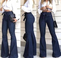 new european and american foreign trade cross border high waist elastic lace up flared pants wide leg pants womens jeans