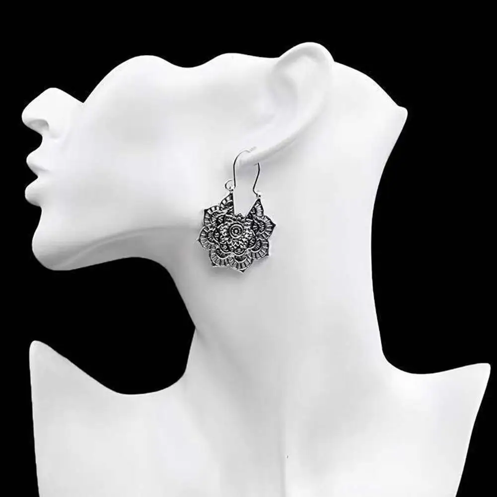 Этнические Висячие серьги для женщин Boho полые Серебристые тона Цыганский