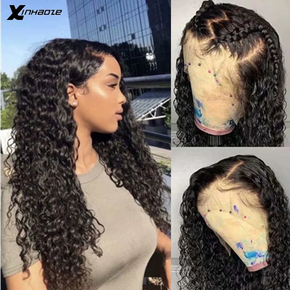 Глубокая волна парики Синтетические волосы на кружеве человеческие