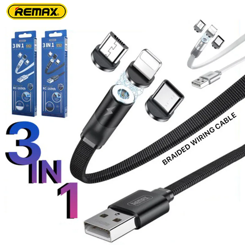 

Remax RC-169th Magnetic Charger Type C USB Braided Micro 3 In 1 Data Charging Cable For Iphone xiaomi Mobile Phone Wire USB Cord