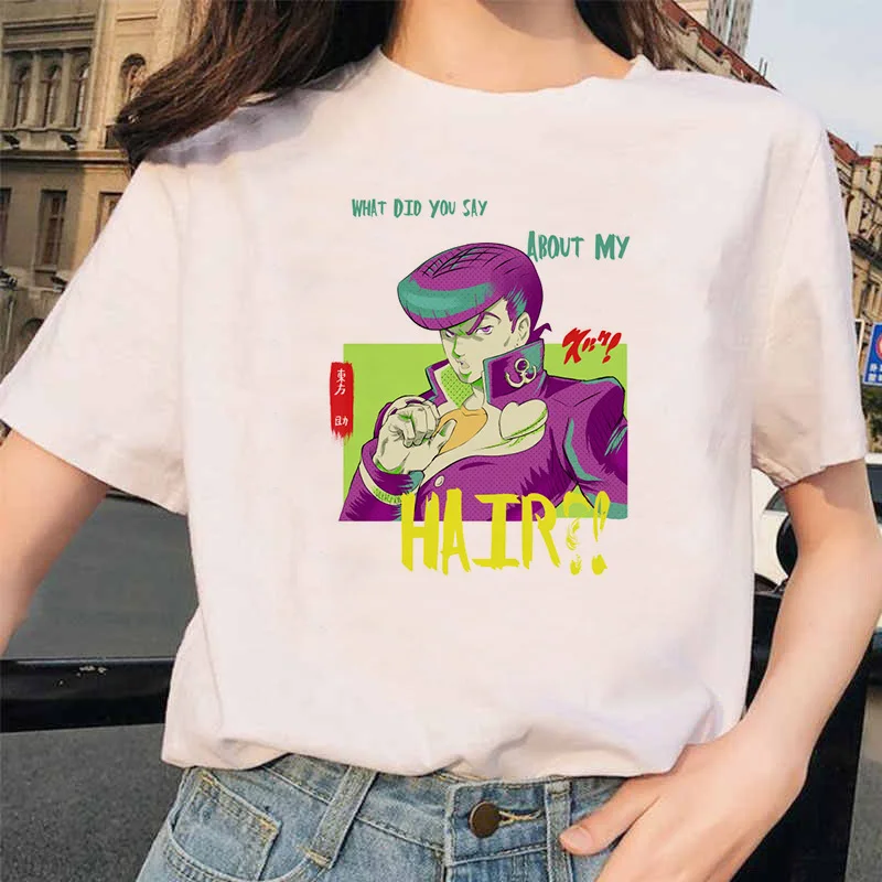 Японское аниме JoJo Необычные Приключения Забавные футболки для мужчин и женщин с принтом Футболка Повседневная Jojo футболка хип-хоп топ тройники Женские