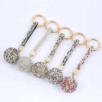 crystal rhinestone keychain ball leather strap key ring fashion charm car pendant