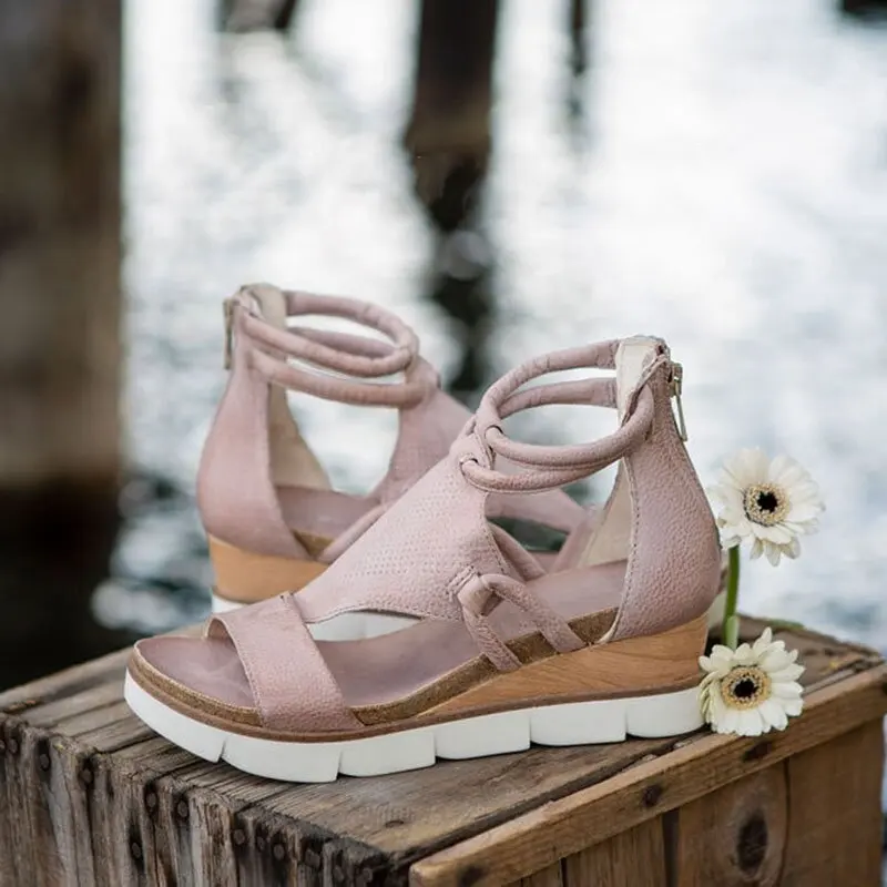 

Women Sandals Zipper Platform Wedges Open Toe Solid Color Hollow Out Ladies Shoes Summer New Fashion Casual Mujer