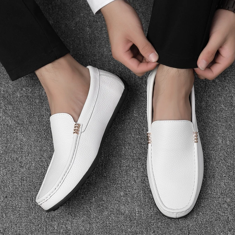 

Mens Loafers Leather Luxury Genuine Leather Men Spring Summer Moccasins Slip on Black Lightweight Driving Loafer Shoes