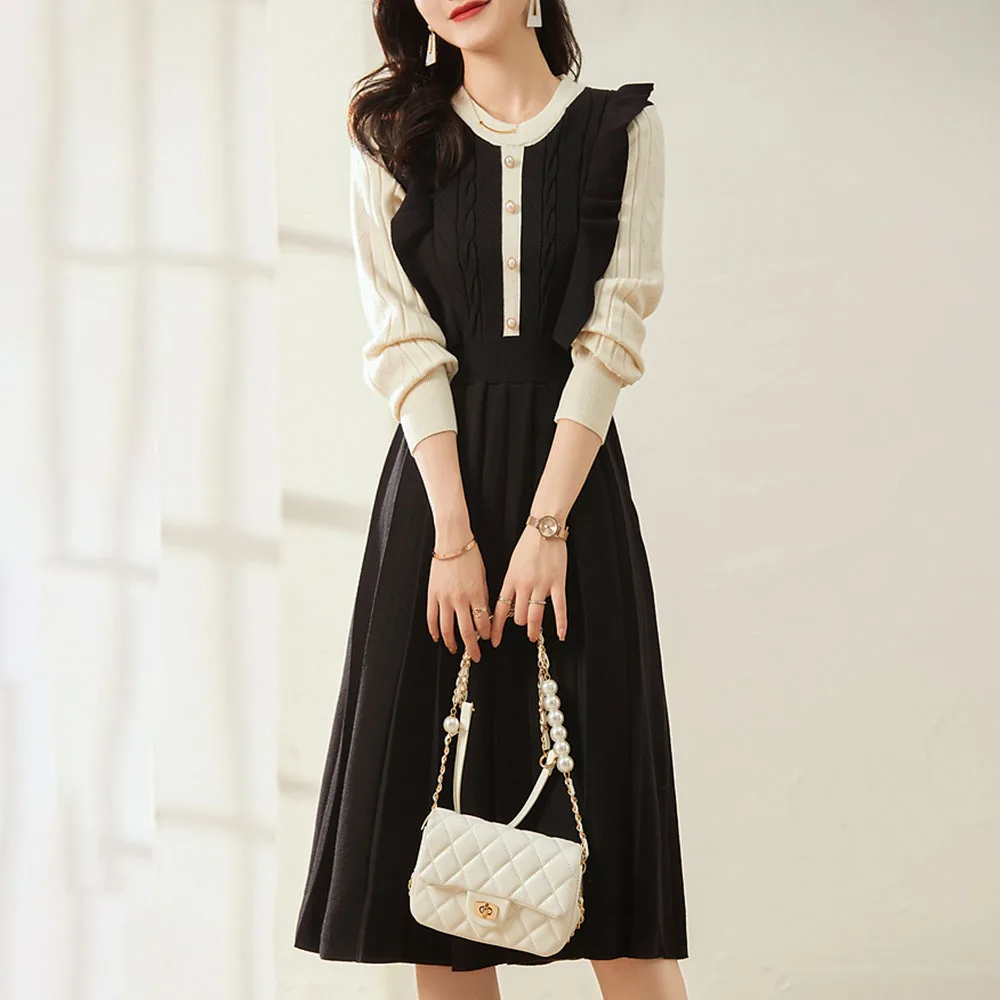 

Winter Dress Women 2021 New Japanese Long Sleeve Knit Dresses Fashion All-match Temperament Slim Mid-length Office Lady Clothing