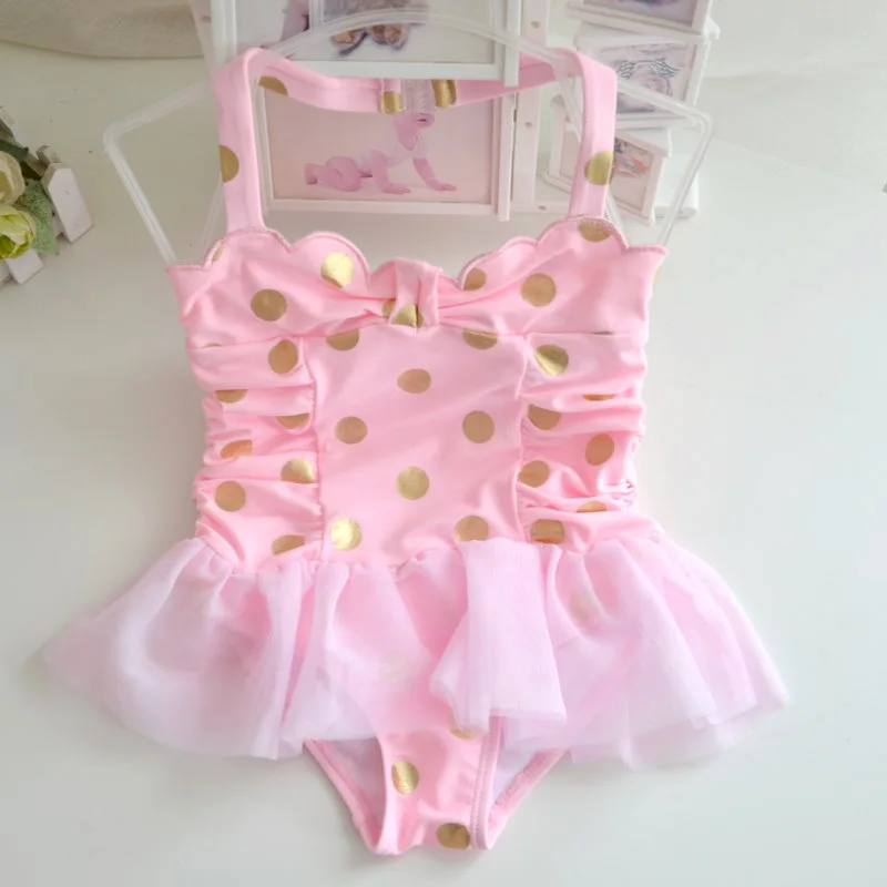 Милая цельнокроеная одежда для купания маленьких девочек розовый купальник в