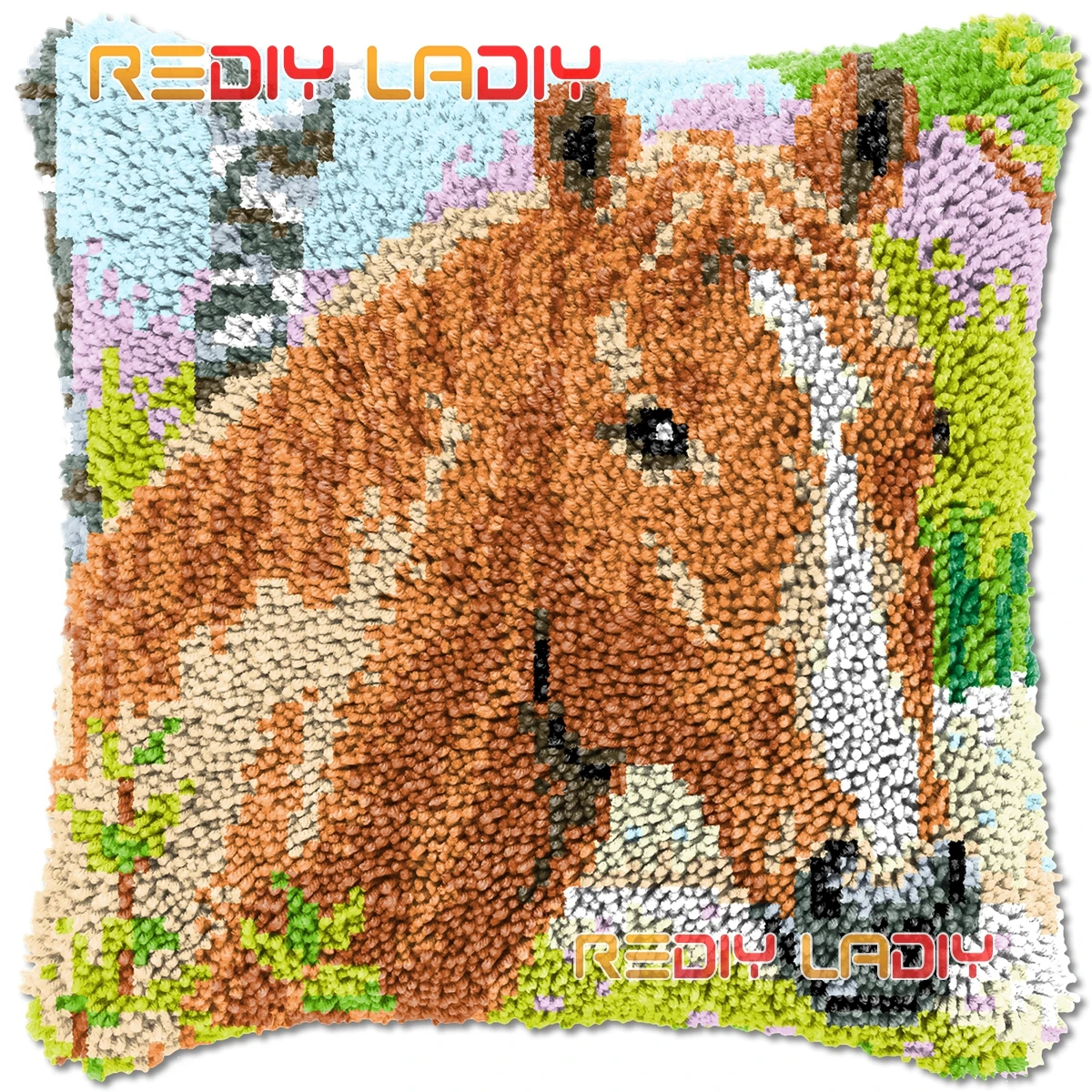 

Latch Hook Cushion Cover Horse in the Forest Needlepoint Kits Chunky Acrylic Yarn Crocheting Pillow Case Arts & Crafts