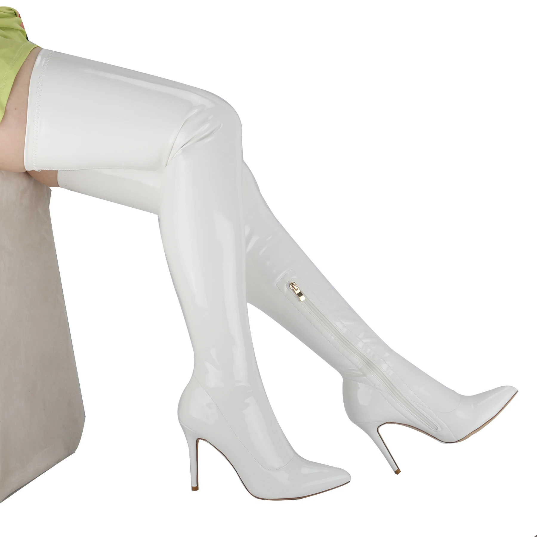 

Luxury Red Shinny Leather Over The Knee Boots Pointed Toe Stretch Super High Heels Tight High Boots Sexy Lady Banquet Dress Shoe