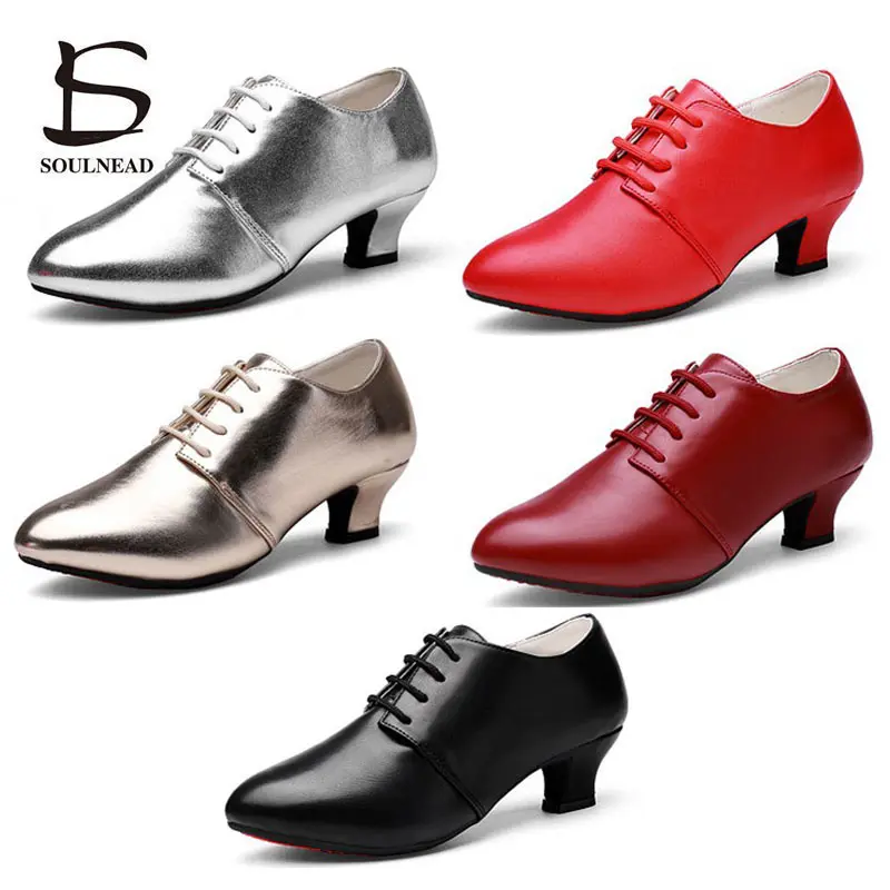 Latin Dance Shoes Women Flamenco Shoes Leather Heels Soft Sole Modern Salsa Ballroom Dancing Shoe Woman's Jazz Tango Dance Shoes
