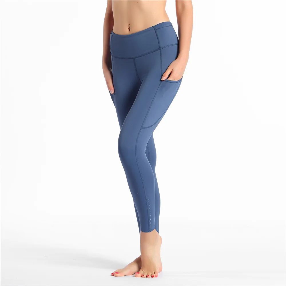 1019-Gray blue Lulu и lemon, сексуальные тренировочные женские спортивные штаны для йоги, леггинсы с карманами для спортзала, фитнеса, тренировок, пробежек, женские спортивные Леггинсы - Цвет: 1019-Gray blue