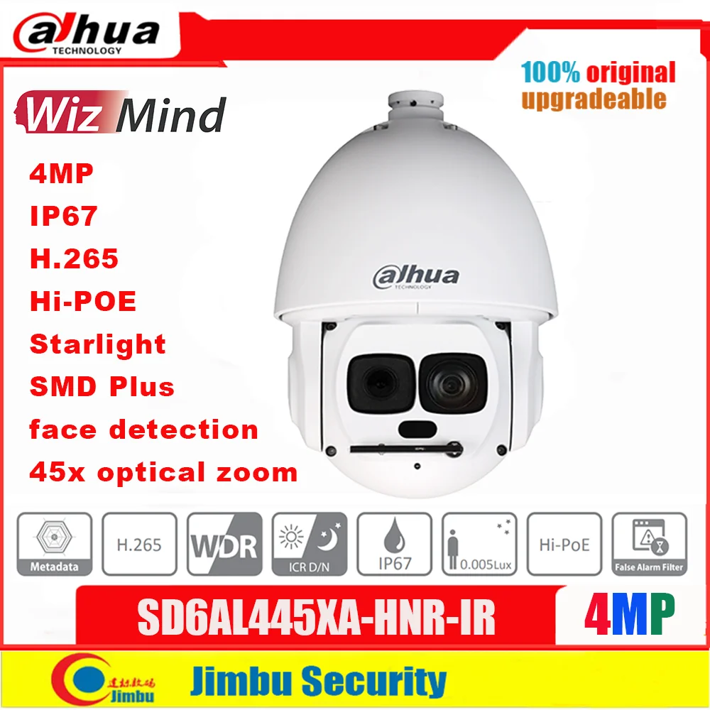 

Dahua WizMind PTZ Camera SD6AL445XA-HNR-IR 4MP 45x Starlight IR Network PTZ Camera IP67 Support Hi-POE Face Detection SMD PLUS