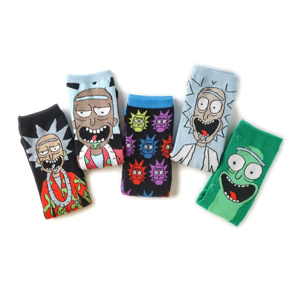 Ricked Morties Letter Print Crew Street Green Fashion Adult Sock Genius Scientist Crazy College Brain Wave Anime Cartoon |