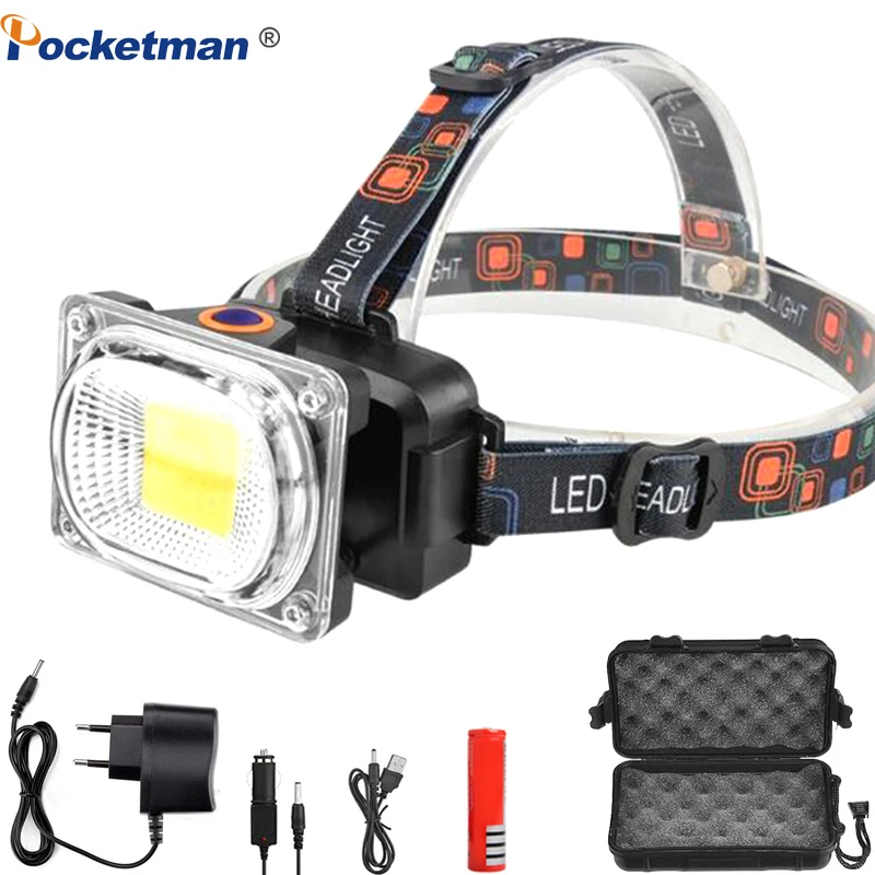 

Powerful COB LED Headlamp DC Rechargeable Headlight Waterproof Head Torch Work Light Outdoor Camping Head Lamp Use 18650 Battery