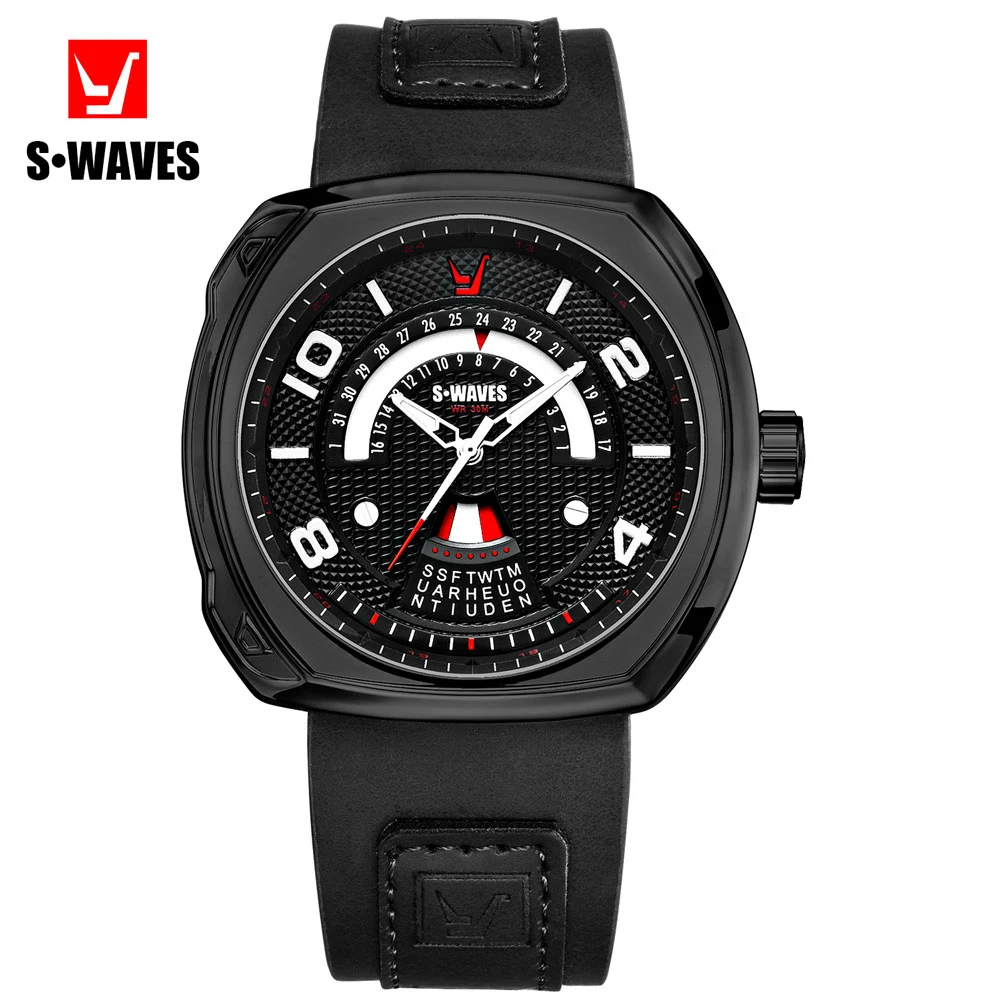 

SWAVES Unique Military Watch Men Quartz Week Fashion Montre Homme 2019 Leather Belt Water Resistant Sports Date Wrist Watch Men