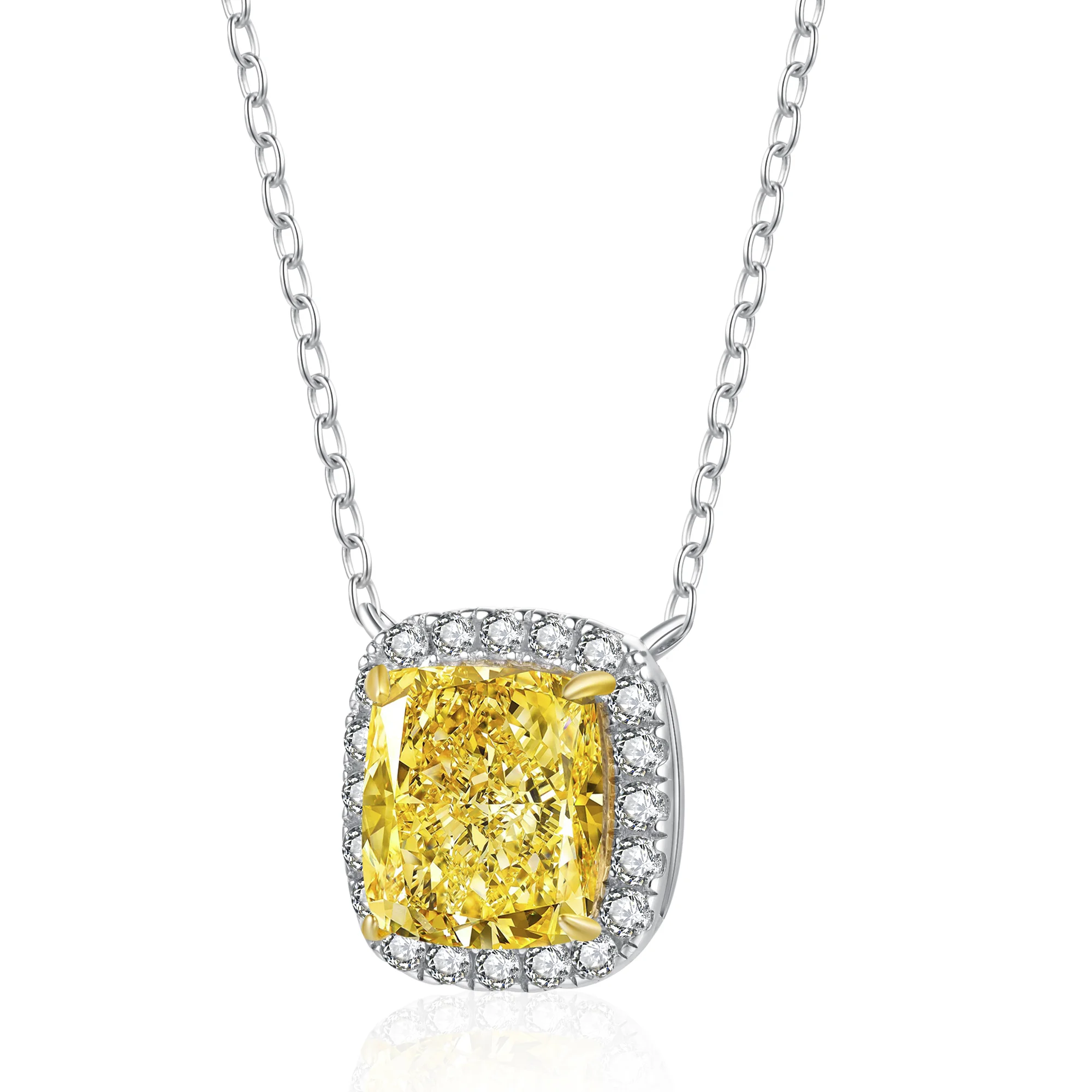 Zhanhao 3.0ct Cushion Stone Silver Jewelry Set Yellow Pink White Diamond Gemstones Necklace for Anniversary Gift