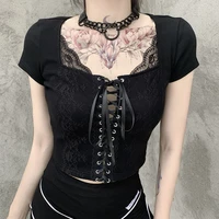 y2k crop top corset gothic blouse harajuku goth kpop tunics tank top vintage flora aesthetic korean fashion halter cyber 2021