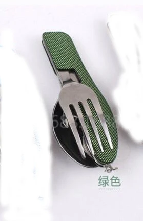 Green Многофункциональный портативный нож, вилка, столовая посуда, походная Складная посуда, нож, вилка, ложка, комбинированный набор - Цвет: Green