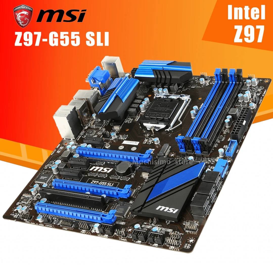 Billig LGA 1150 MSI Z97-G55 SLI Motherboard DDR3 32GB PCI-E 3,0 M.2 VGA DVI I7 I5 I3 PCI-E X16 Desktop Z97 Placa-Mãe 1150 ATX Verwendet