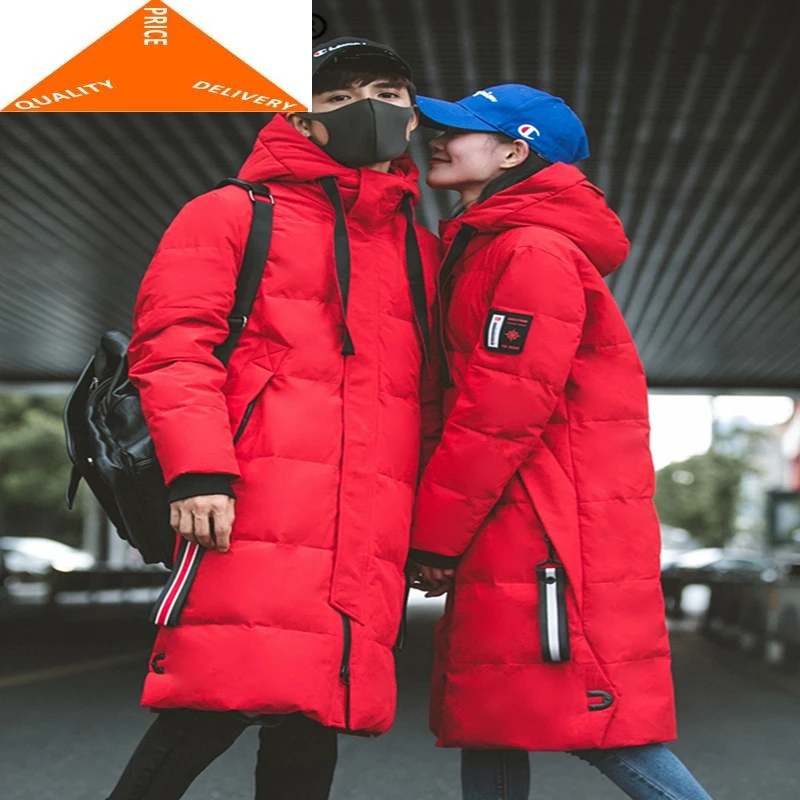 Длинный пуховик с капюшоном для мужчин и женщин зимняя одежда большие размеры