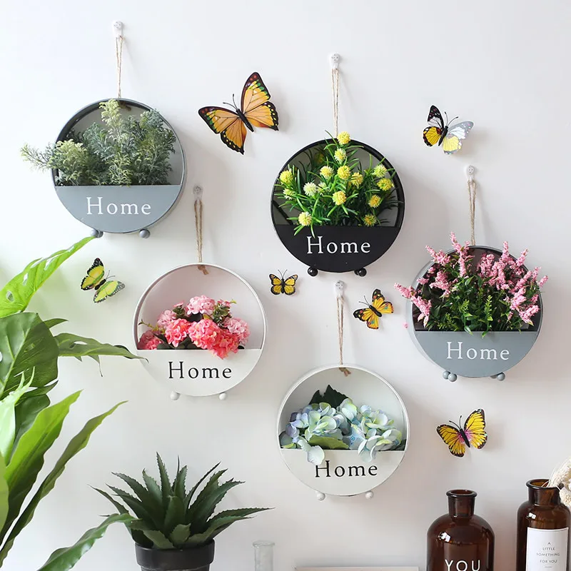 

Nordic Creative Wall Mount Decoration Storage Shelf Basket Iron Round Hanging Flower Baskets Vases For Home Art Hanging Decor