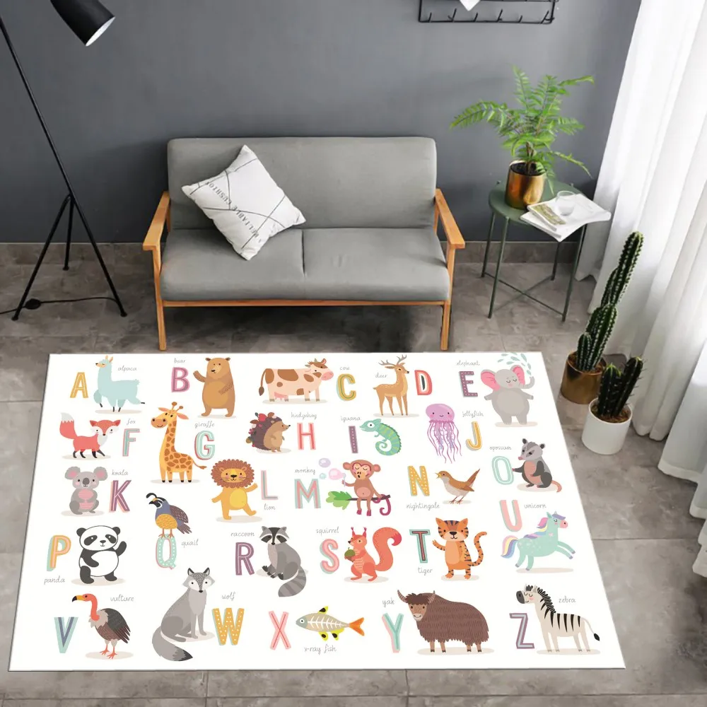 

Alphabet Carpet Mats Cartoon Animals Area Rug 3D Print Colorful Luxury Floor Rug For Living Room For Kids Play Crawl Floor Mat