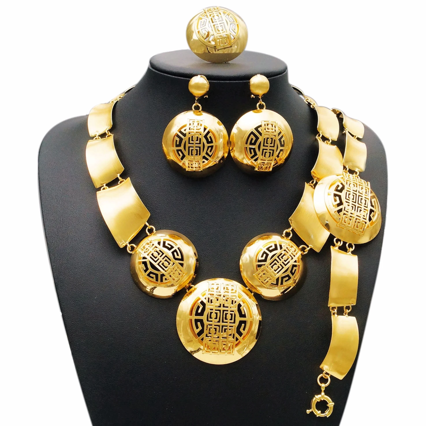 Набор ювелирных изделий Yulaili из меди с покрытием 24-каратным золотом, в стиле Дубая, колье, браслет, серьги