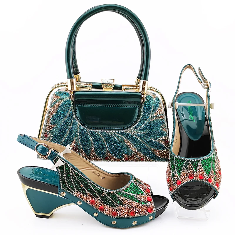 

New Fashion Italian Designer Shoes and Bags Matching Set Decorated with Rhinestone Women Shoes and Bag Set In Italy Party 2717