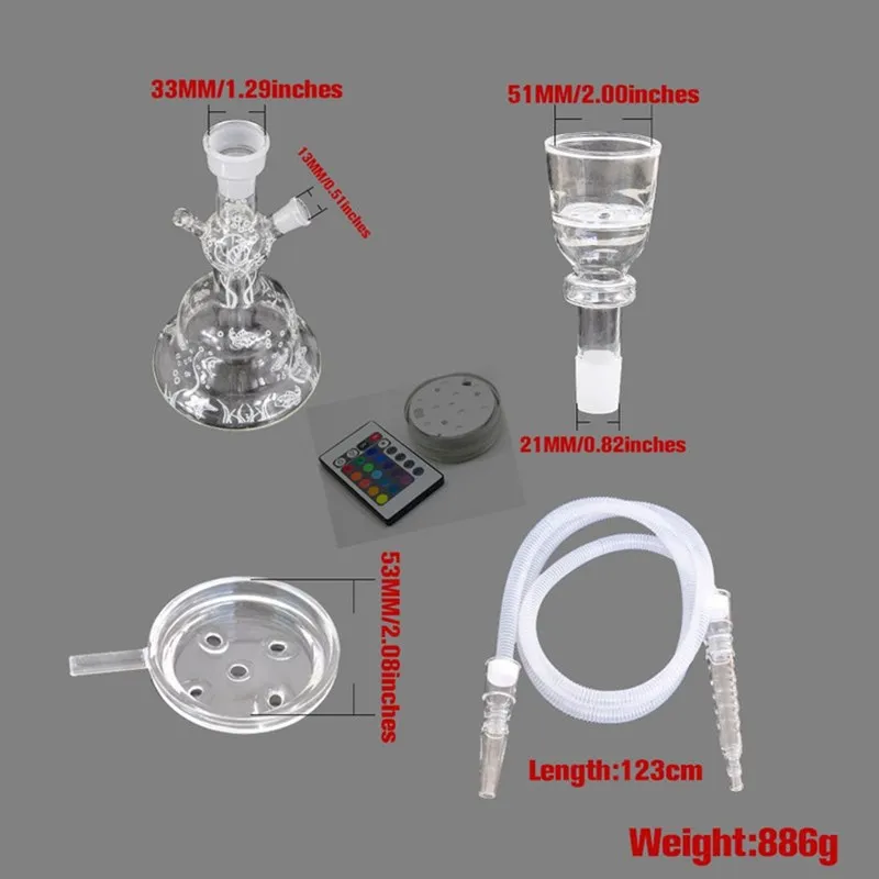 Delicate LED Shisha Set ALFAKHER Glass Design With Hose Hookah Complete For Sheesha Chicha Narguile Smoking Accessories enlarge