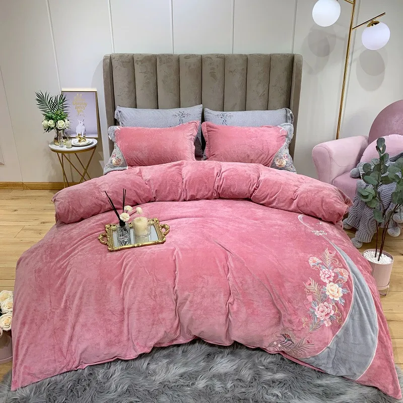 Роскошный китайский стиль с цветочной вышивкой Зимний Теплый Бархатный флисовый