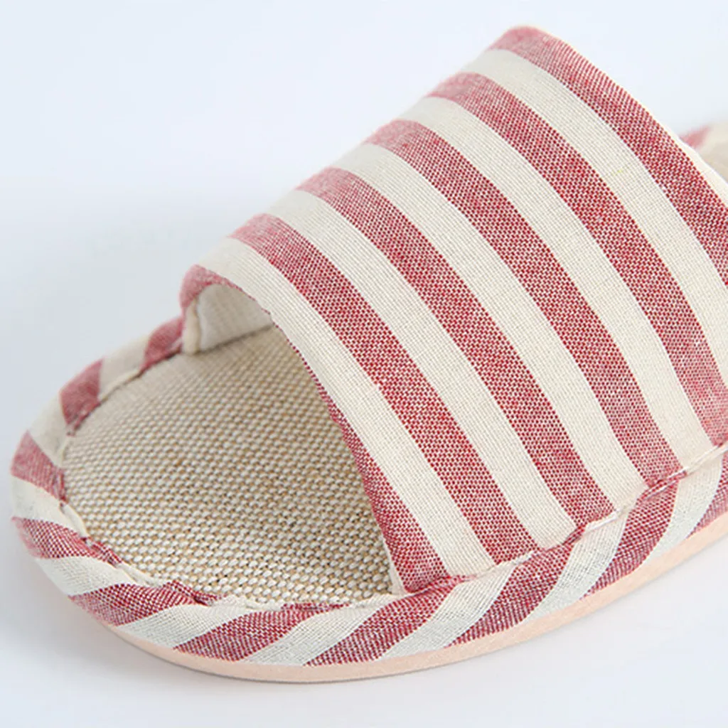 Женские домашние Нескользящие хлопковые тапочки в полоску женские и мужские