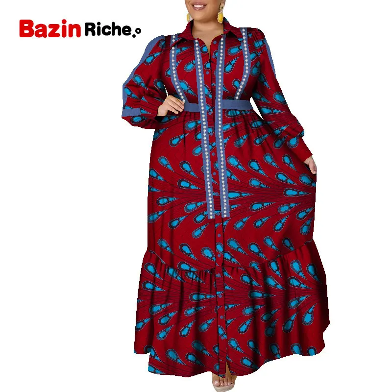 Plus Size Dresses for Women 4XL 5XL 6XL Christmas Robe Femme Women Maxi Dress with Buttons Long Type Spring Fall Clothes WY074