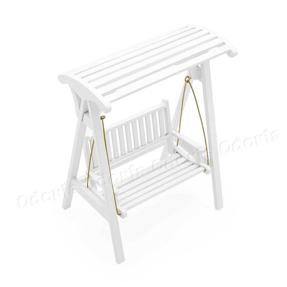 Odoria 1:12 Miniature White Garden Swing with Loveseat Wooden Outdoor Furniture Dollhouse Accessories Doll House Decoration | Игрушки и