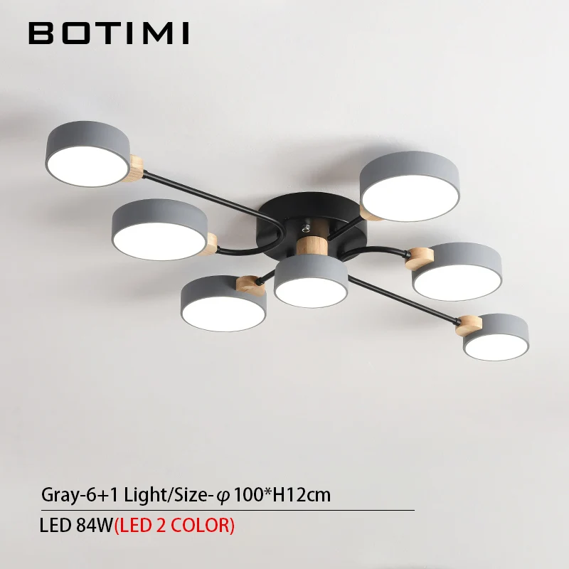 6-1-Light-Gray BOTIMI, дизайн, 220 В, светодиодный светильник для гостиной, новинка, серый потолок, круглые абажуры, металлические люстры, освещение для спальни - Цвет абажура: 6-1-Light-Gray