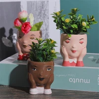 human face ceramic flower pot creative cute face vase sculpture crafts succulents mini flowerpot home garden decoration ornament