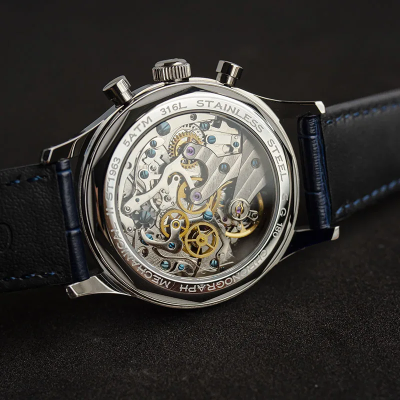 Мужские механические часы Seagull ST1901 винтажные светящиеся хронограф роскошные для