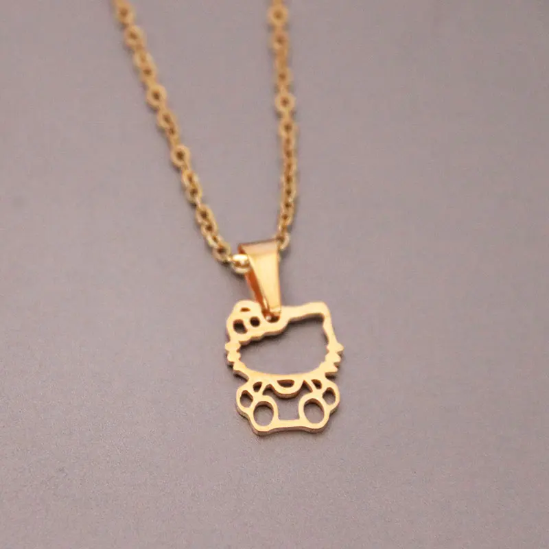Fashion Women Necklaces Stainless Steel Necklace Hollowed Kitty Cat Pendant Gift For Girls Kids Women Accessories Necklace images - 6