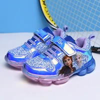 disney girls cartoon frozen soft bottom casual sports shoes fashion girls running shoes with led lighting shoes