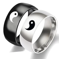 tai chi titanium steel couple rings black and white stainless steel plating jewelry ring for men